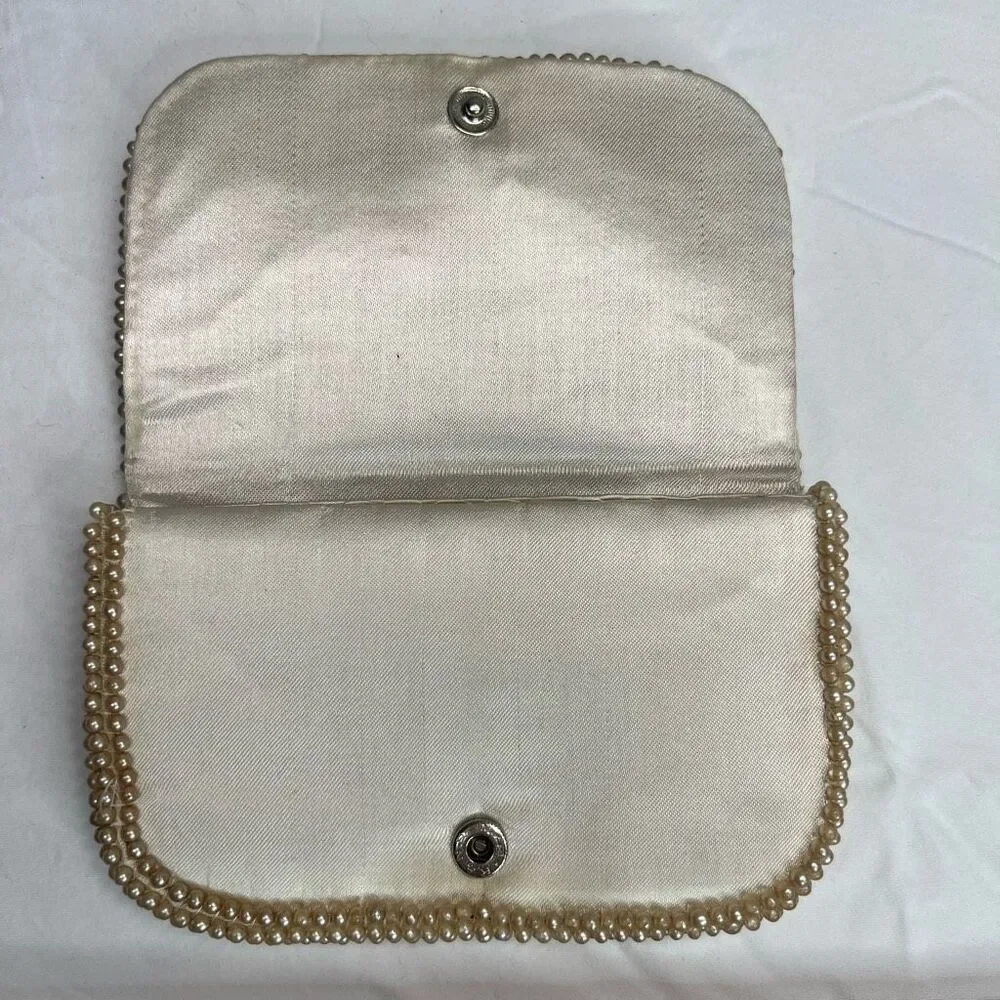 Vintage 50s Beaded Pearl Beaded Clutch Purse with Comb Japan Evening Bag‎